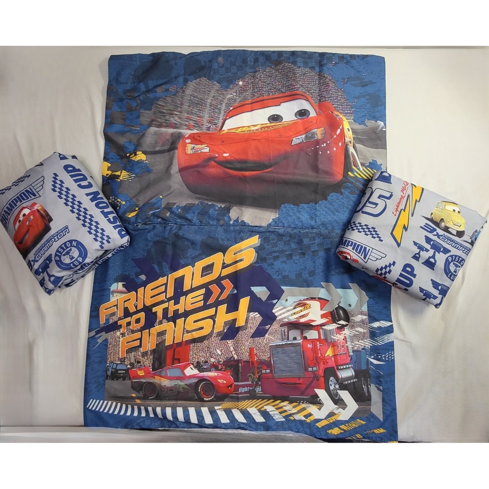 Disney Pixar Cars Bedding Set Lightning McQueen Piston Cup 4 Piece Twin Blue
